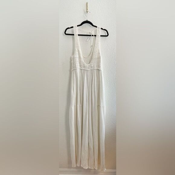 Free people Soleil wide leg cream jumpsuit romper gauzy cotton and crochet small - Picture 9 of 13